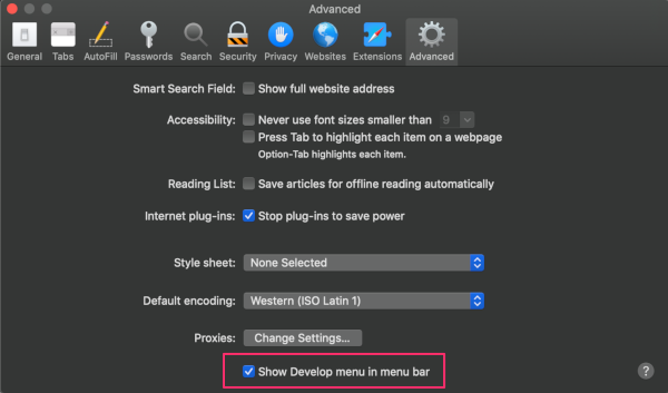 Safari Preferences Show Develop Menu Safari Preferences Show Develop Menu