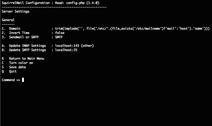 squirrelmail-config server settings menu . squirrelmail-config server settings menu .